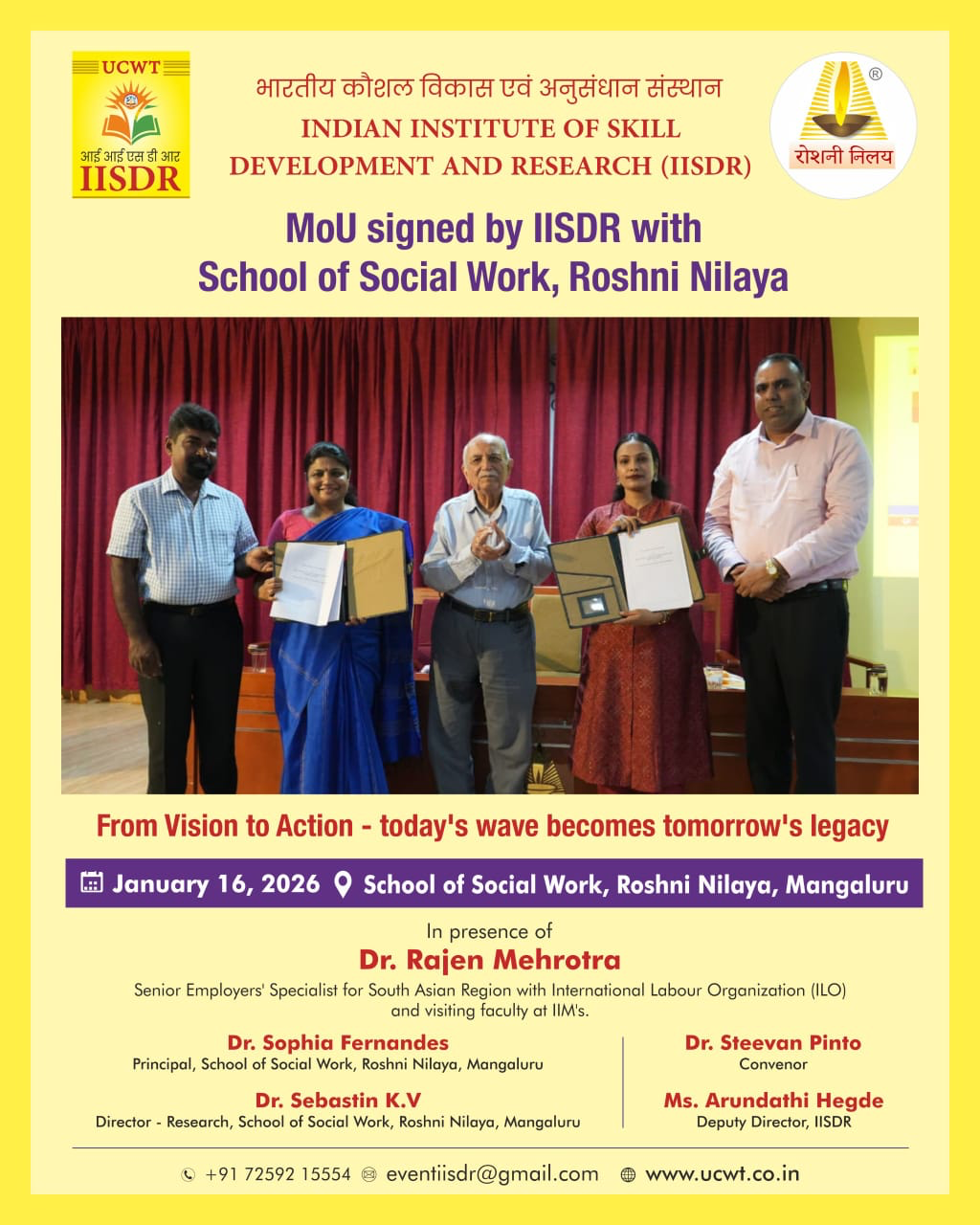 MoU with School of Social Work Roshni Nilaya